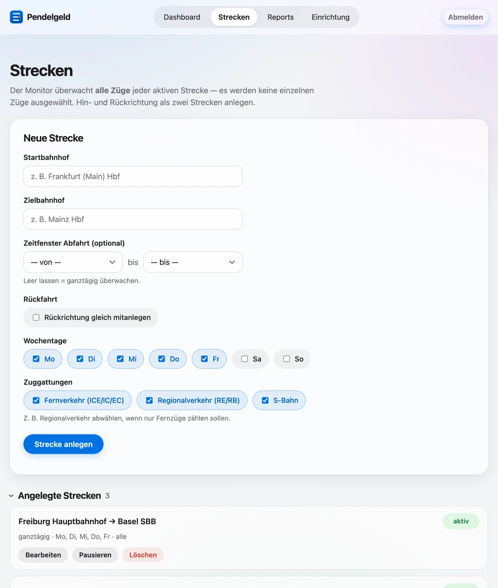 Strecken anlegen und verwalten im Browser